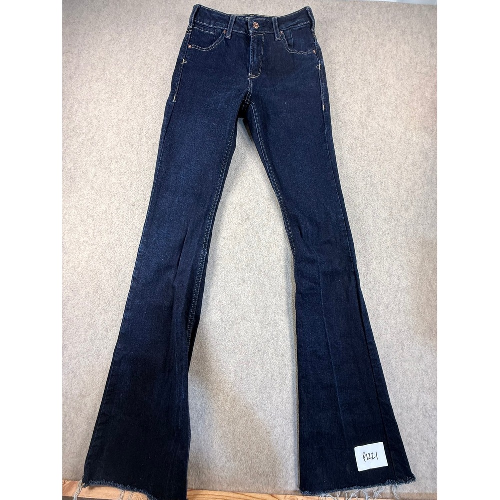 Ariat High Rise Flare Jeans Premium Italian Denim Indigo Raw Hem 25L